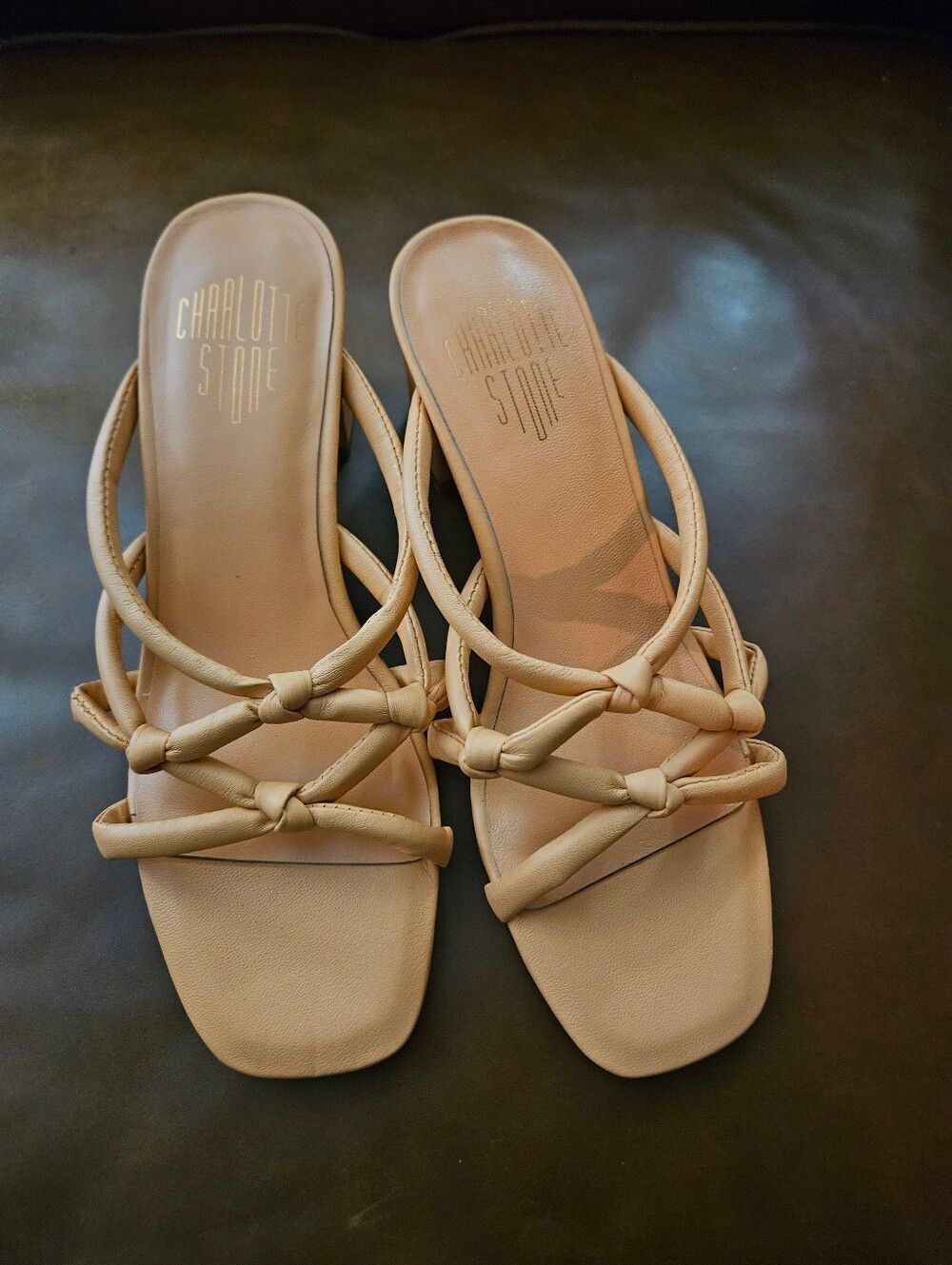 Charlotte Stone Orange Creamsicle Knotted Leather Strap Slide Sandals New Size 7